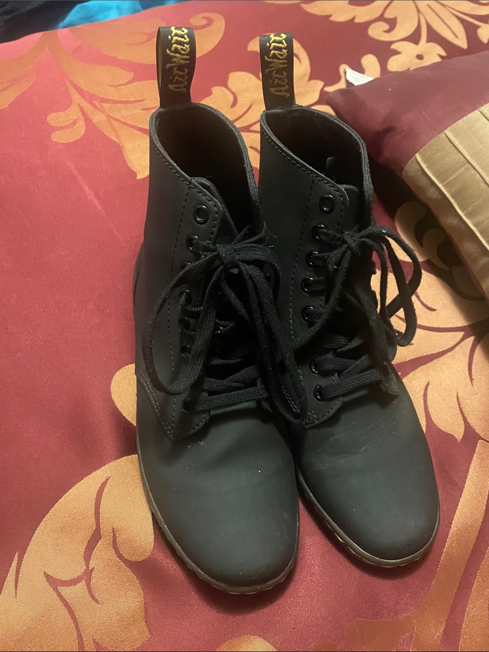 Dr. Martens Black Lace-Up Leather Boots with Yellow Stitching - Picture 3 of 17